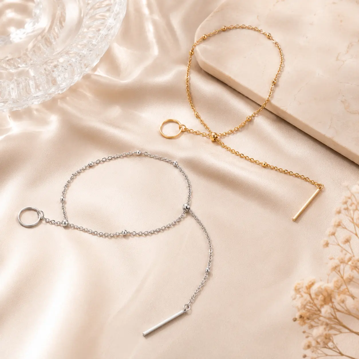 Dainty Hand Chain Bracelet for Women, Minimalist Finger Ring Bracelet with Delicate Adjustable Chain and Bar Drop, Elegant Hand Jewelry for Everyday Wear, Date Night, Party, Wedding, Birthday, Anniversary & Gift