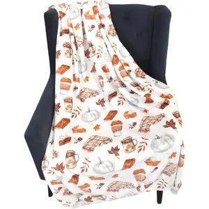 Fall Throw Blanket Soft Fleece: Flannel Cozy Blanket Lightweight Cozy Blanket Pumpkin Spice and Everything Nice with Books Wraps Coffees Lattes Pumpkins Pies Flannel Blankets Oversized
