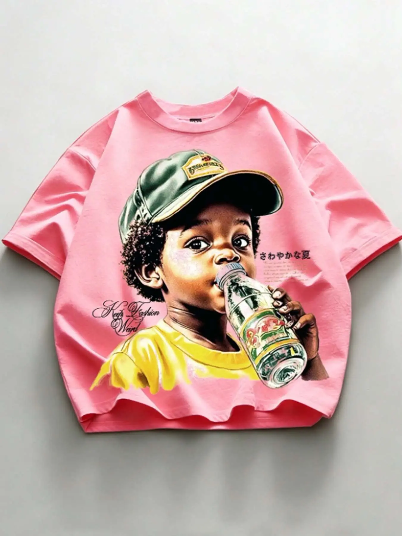 American Retro Summer Soda Tropical Kids Print T-Shirt Menswear, Streetwear Fashion Vintage Hip Hop Unisex Short Sleeve Top, Casual Fitted Long T-Shirt for All Seasons, Casual Streetwear Style