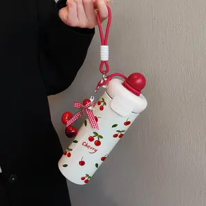 600ML Cherry Pendant Insulated Portable Travel Mug, Simple Cherry Pattern Coffee Cup, Stainless Steel for Hot and Cold Drinks, Ideal for Sports and Gifts