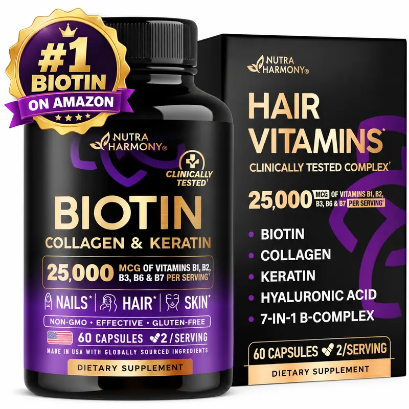 NUTRAHARMONY Biotin, Collagen, Hyaluronic Acid & Keratin - Hair Growth Support
