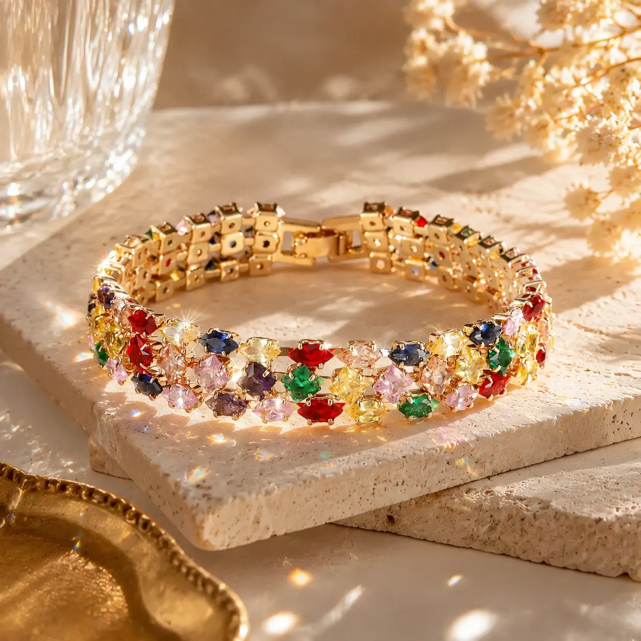 Sparkling Colorful Zircon Crystal Bracelet,Exquisite and Luxurious Rainbow Crystal Charm Bracelet,Fashion Jewelry Gift