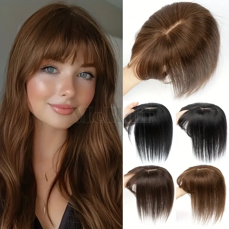 2025 Wholesale Arrivals Women'S Natural Look Human Hair Toppers with Bangs - Realistic Hairpiece for Thinning Hair, Large Base Coverage (8x12 Inches), Light Brown/Blonde/Red/Black/, No Lace Front Needed, Everyday & Special Events - Hair Loss Solution for
