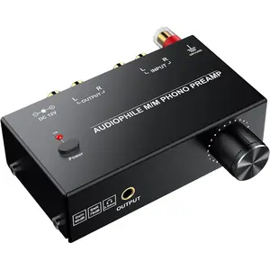 Pre Amplifier for Turntable Audiophile M/M Phono preamp with Level Volume Controls with RCA Input, RCA/3.5MM Output interfaces, Low Noise Operation Including 12V 1A Power Adapter
