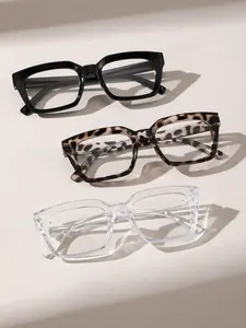3 Piece Small Frame Glasses, Plain Reading Glasses, Anti-Blue Light, Square Frame, Unisex Workwear, Daily Wear Decorations