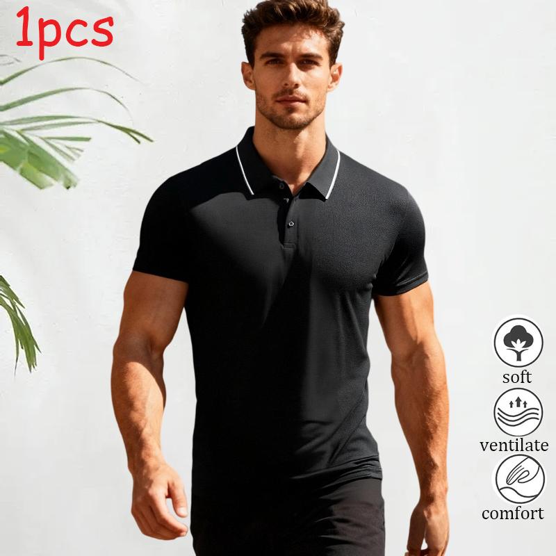 Men’s casual short-sleeve polo shirt, solid color, breathable and cool, suitable for all seasons—an ideal holiday gift choice, slim-fit business-casual shirt