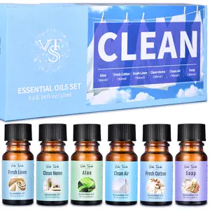 VTS Clean Scent Essential Oils Set, Premium Essential Oils Set for Diffuser, Candle, Soap Making-Fresh Cotton, Clean Home, Fresh Linen, Clean Air, Soap, Aloe-Strong Scented Oils