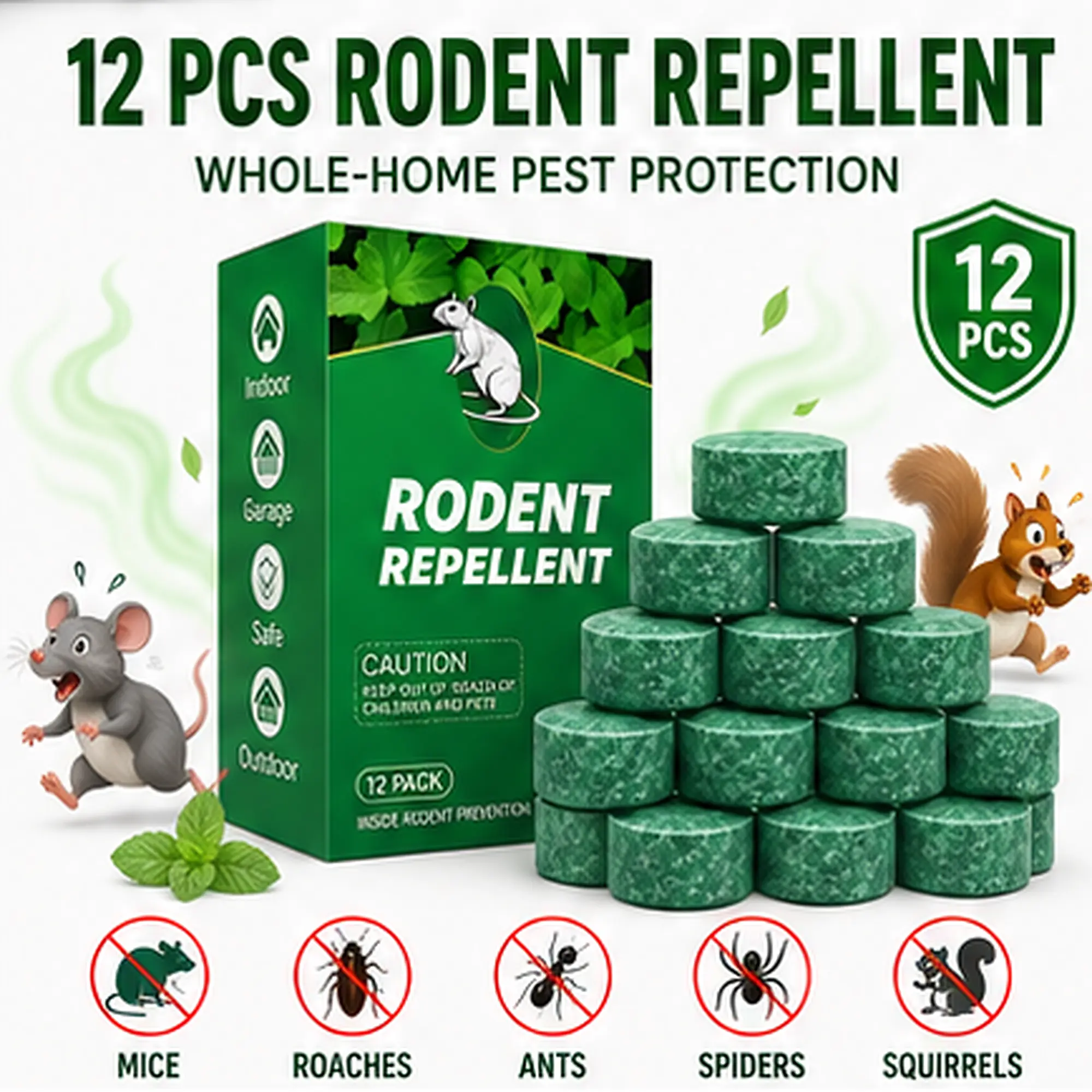 Pesticide-Free Peppermint Oil Rodent Repellent Balls Pack, Natural Mouse Rat Repellent & Indoor Insect Control, Pet-Friendly Strong-Scent Deterrent for Home Garage (Indoor/Outdoor Use)