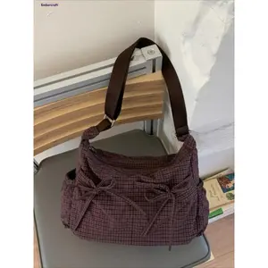 Valentine’s Day Gift, Holiday Gift, Women’s Plaid Bow Shoulder Bag, Soft Texture Lightweight Crossbody Purse, Comfortable Roomy Messenger Bag for School, Shopping, Travel, Daily Use, All Seasons