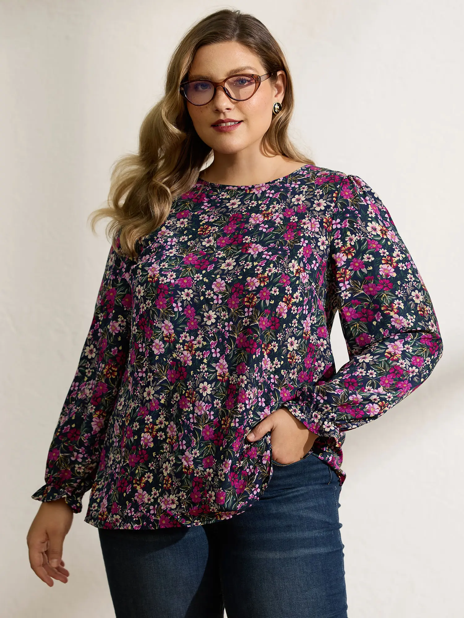 BloomChic Floral Print Back Bowknot Blouse 【M-6XL】 BloomChic Floral Print Back Bowknot Blouse 【M-6XL】