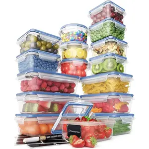 32 count Airtight  Storage Containers with Royal Blue Easy Snap , 16 Containers and , Stackable Kitchen and Pantry Canisters for Meal Prep and  Storage -Transparent