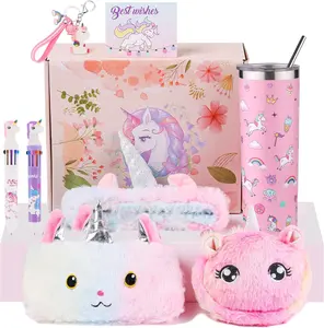 Valentine Day Gift  Unicorn Gifts Set for Girls - Pink Unicorn Basket with Stainless Steel Tumbler, Crossbody Bag & Unicorn Headband - Age 6-8 Gift Box for Teen Girls