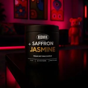 KOMN Saffron + Jasmine Candle - Vegan Soy Wax, 75W, 40 Hour Burn, Hand Poured, Ideal for Home Decor
