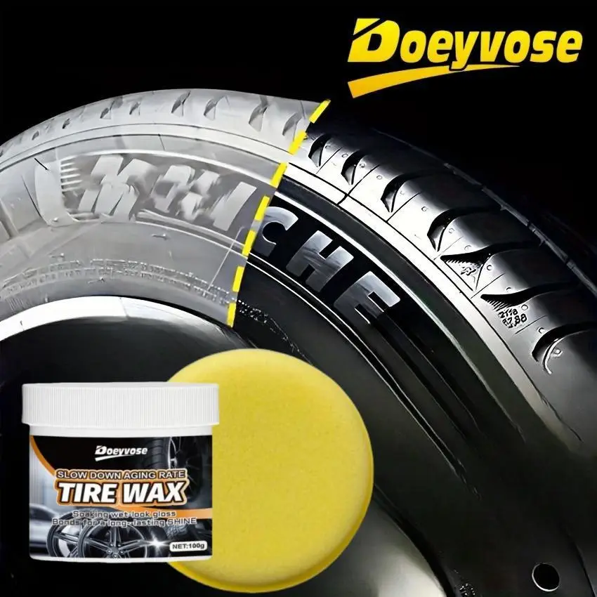 DOEYVOSE Car Tire Wax with Sponge, Car Tire & Plastic Repair Coating Paste, Protective Anti-Aging Formula, Enhances Gloss and Rejects Dirt
