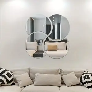 4 Piece Half Round Mirror Wall Sticker Set, Irregular Design, Modern Indoor Home Decor, Office Decoration, Bathroom, Coffee Shop, Tea Room