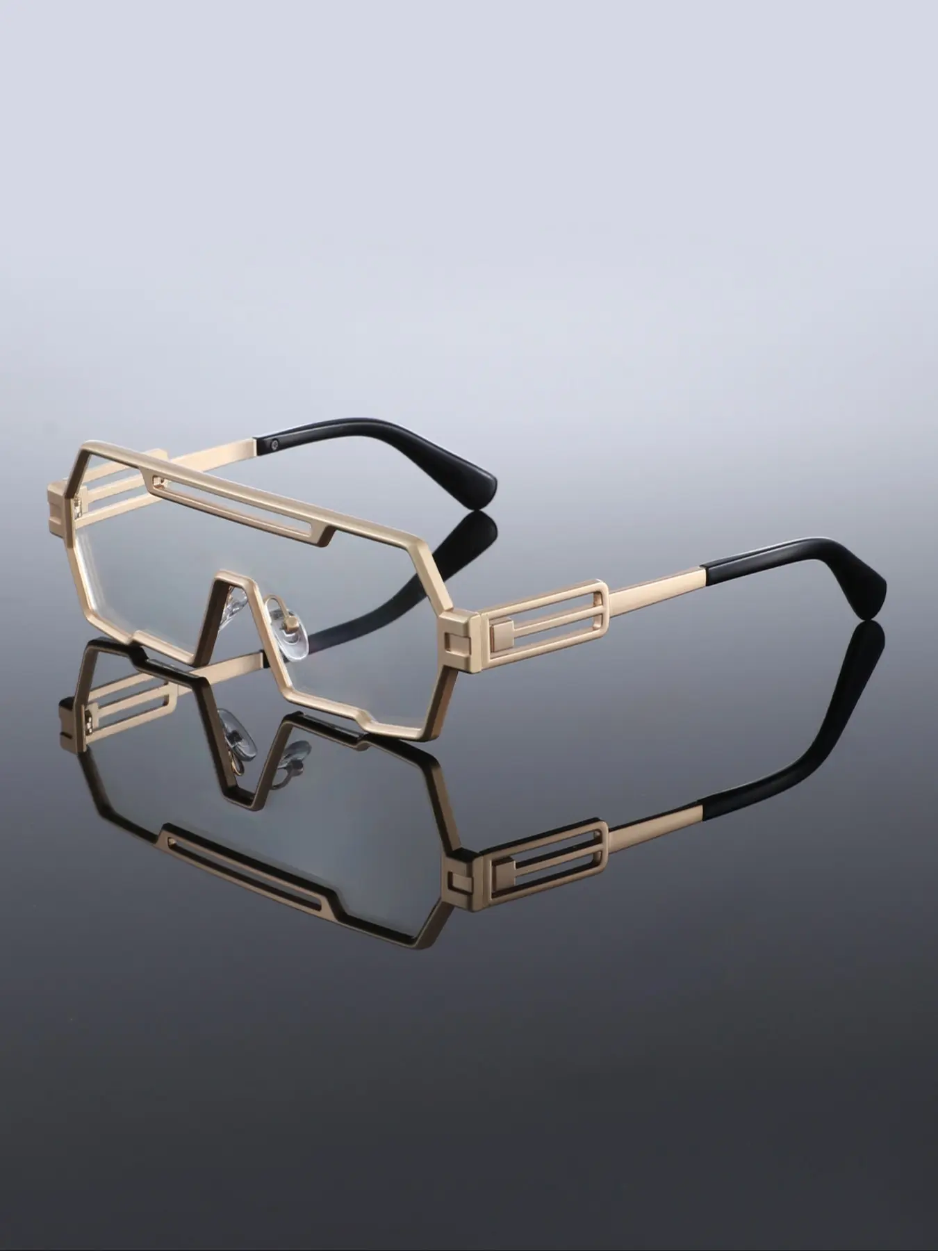 Men's Cyberpunk Metal Frame Copper Frame Fashion Glasses, Integrated Lens Design, Style, Punk Aesthetic, Perfect for Outdoor Urban Party Vacation Use, Stylish Trendy Eyewear, Decorative Glasses, Stylish Eyeglass, Trendy Frames