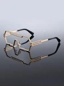 Men's Cyberpunk Metal Frame Copper Frame Fashion Glasses, Integrated Lens Design, Style, Punk Aesthetic, Perfect for Outdoor Urban Party Vacation Use, Stylish Trendy Eyewear