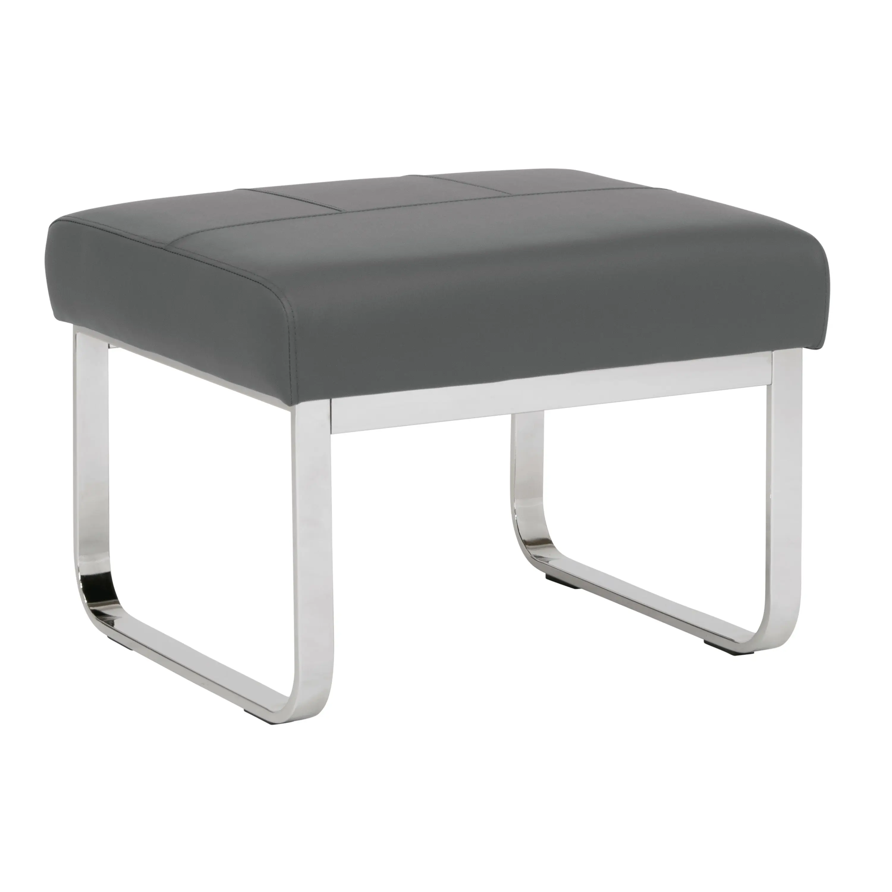 Allure Modern Rectangular Ottoman in Blended Leather, Chrome / Smoke Gray 70218