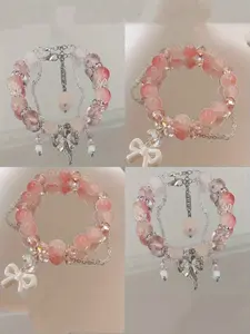 Set Vintage Lock Bracelets for Women - Pretty Bracelet, Sweet Pink Beaded & Faux Crystal, Perfect Gift for Best Friends & Christmas, Best for Christmas, Jewelry Bracelet, Beautiful bracelets, Fashionable bracelet