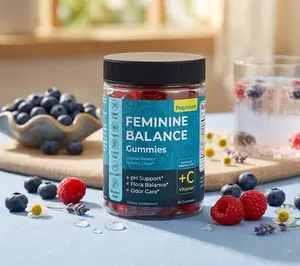 Feminine Balance Gummies for Women – Vaginal Probiotics for Women pH Balance & Odor Control – 60ct Prebiotics and Probiotics for Womens – Berry Flavor Vaginal Health Supplement