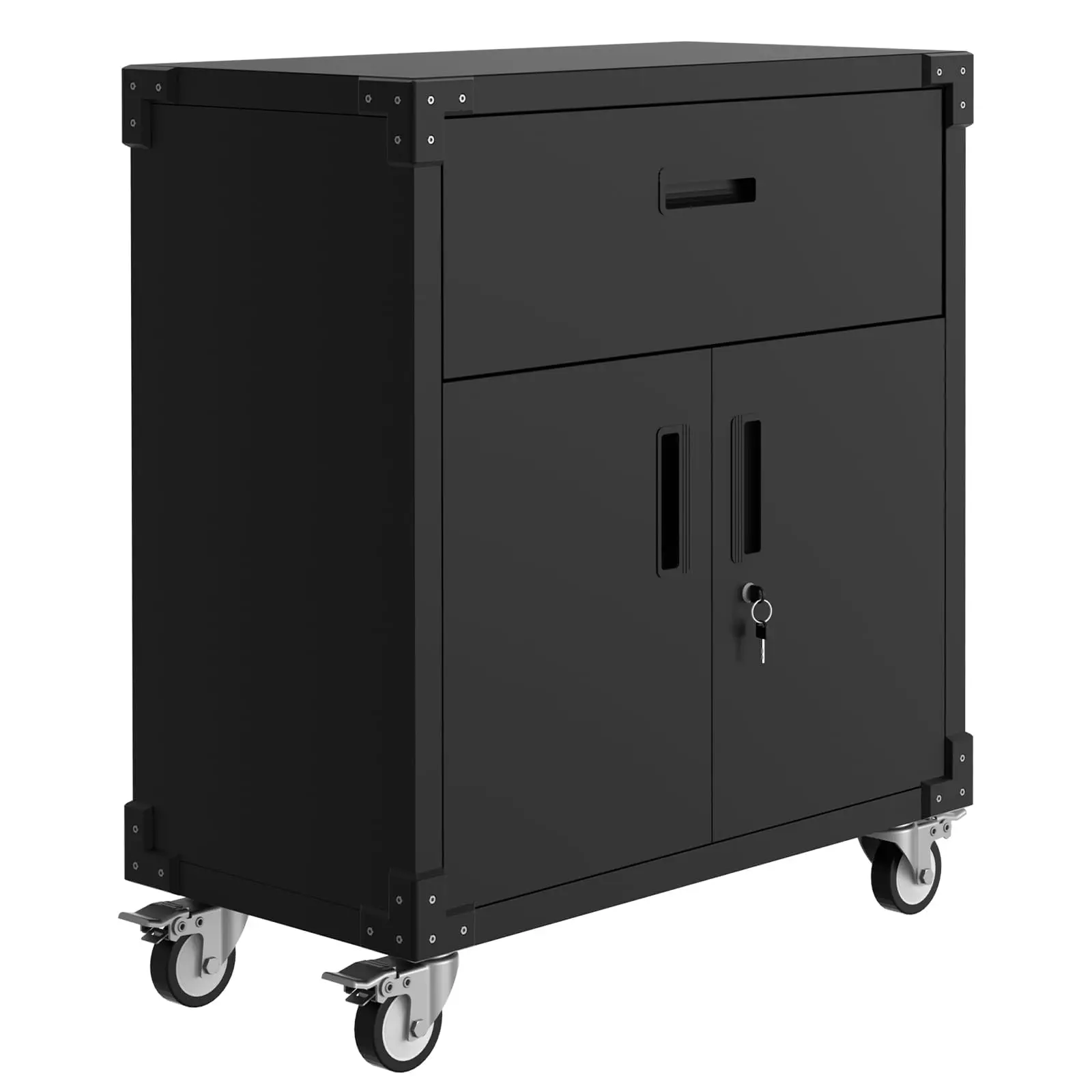 Garvee tool cabinet with wheels, 80 x 42 x 90 cm material cabinet with drawer and secure doors, adjustable shelves office cabinet steel cabinet with wheels for garage, home and office
