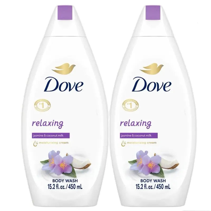 Dove Relaxing Jasmine & Coconut Milk Body Wash 2-Pack, 500ml Ea Body Care Cleanser for Daily Use, Softer Smoother Skin