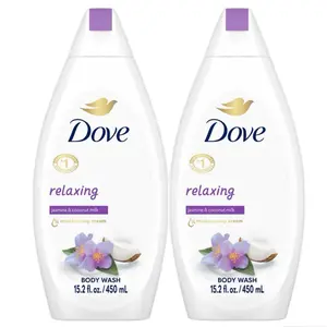 Dove Relaxing Body Wash 2-Pack Jasmine & Coconut Milk for Softer Smoother Skin 500 ml Ea 250G Daily Use