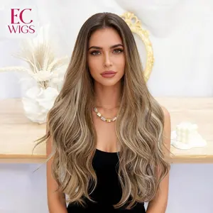 EC Wigs   TERESA  Lace Front Free Part  13 X 6  Hand Tied Top Wig Long Natural Wave  Anti-slip Silicone Strips Glueless Synthetic Wig for Women