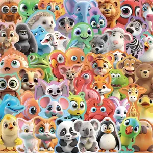 Cartoon Animal Pattern Sticker (50pcs/set), Cute Animal Decorative Sticker, DIY Decals for Water Bottle, Laptop, Phone Case, Journal Making, Ornaments
