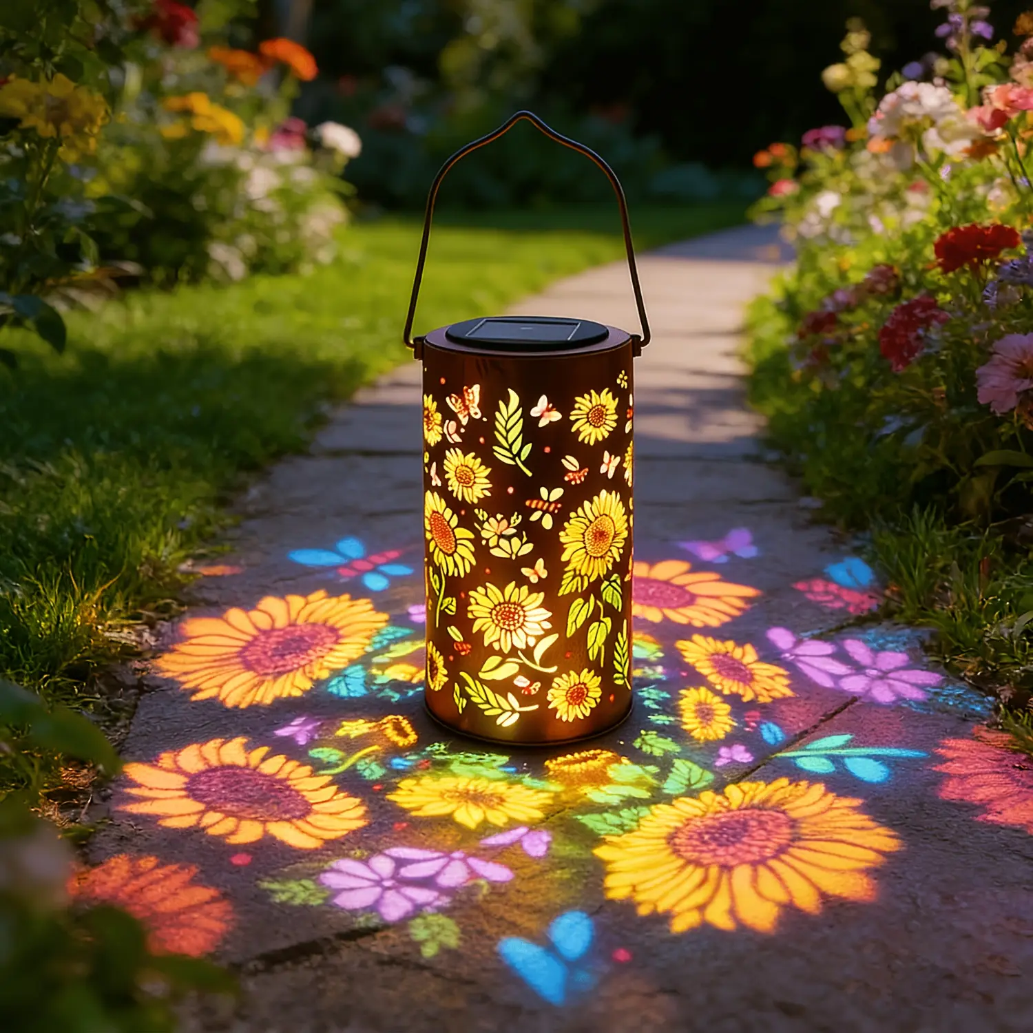 Outdoor Solar Sunflower Lantern with Metal Frame, 1/2/4-Pack Hanging LED Lighting, Garden Illumination Gift for Women, Suitable for Courtyards, Patios, Lawns