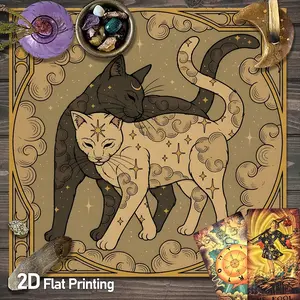 Astrology Cat Duo Altar Cloth Cloud and Star Design Tarot Tablecloth for Crystal Healing Witchcraft Oracle Card Board Games Event Party Supplies Tarot Mat for Reading Cards [Party Games & Activities]