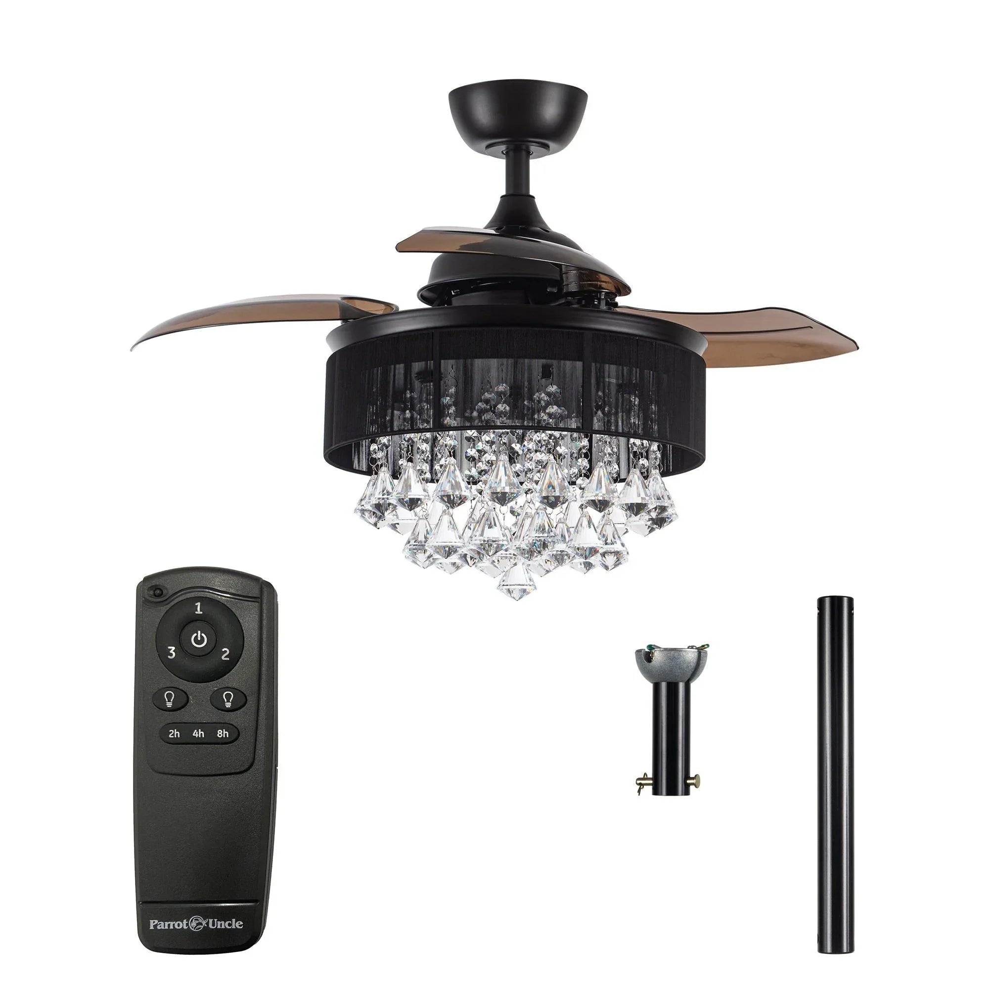 36" Bangaiore Modern Crystal Ceiling Fan, Downrod Mount with LED Light & Remote Control 36" Bangaiore Modern Crystal Ceiling Fan, Downrod Mount with LED Light & Remote Control