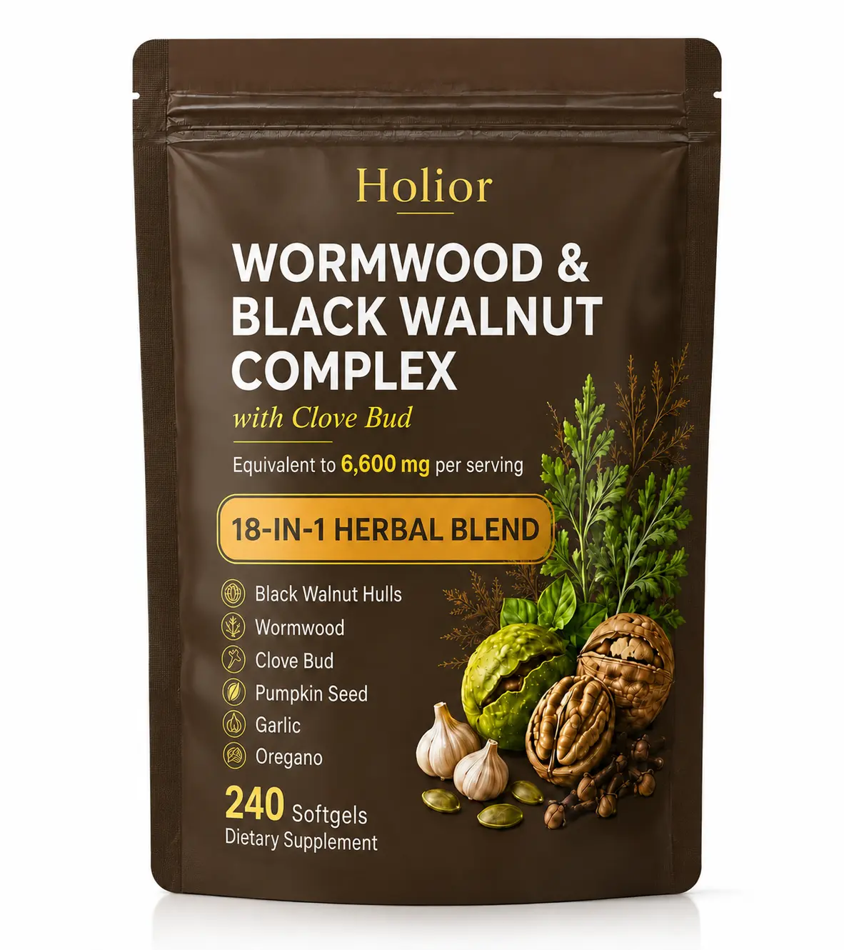 Wormwood Black Walnut Clove Dietary Supplement Softgel Capsules - 240-Count 18-in-1 Berberine Blend for Gut Support, with Garlic, Turmeric, Oregano, Pumpkin Seed