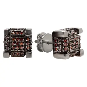Dazzlingrock Collection 0.25 Carat (ctw) Round Red Diamond Hip Hop Cube Mens Stud Earrings in Black Plated 925 Sterling Silver in Push Back
