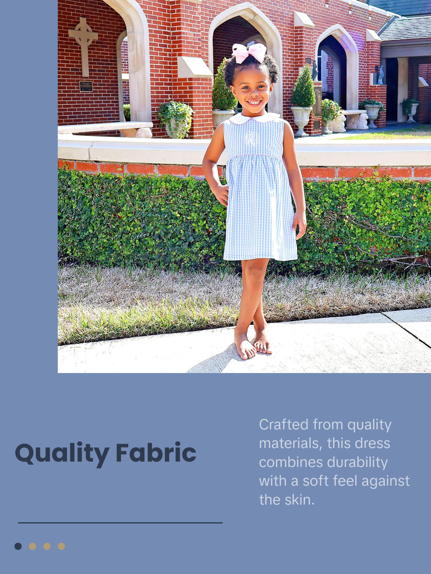 Light Blue Gingham Heidi Dress - Girls Peter Pan Collared Dress