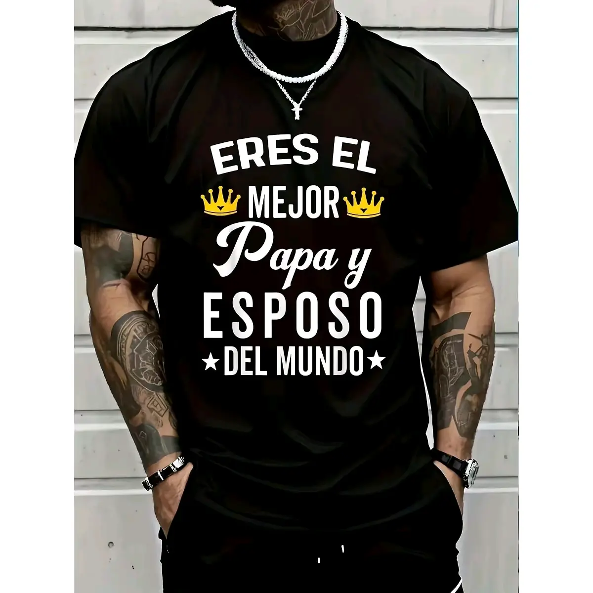 100% Cotton Regalos Para Papa Dia Del Padre Camiseta Mejor Esposo T-Shirt Short Sleeve T-Shirt Women's Men's Graphic Tee Causal Tops Women's Men Graphic Tee