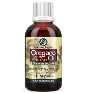 Amazing Herbs 100% Pure Oregano Oil 30 ML Turkish Wildcrafted - Gluten-Free Vegan Non-GMO Premium Wildcrafted Origanum Vulgare Essential Oil for Enhanced Immunity