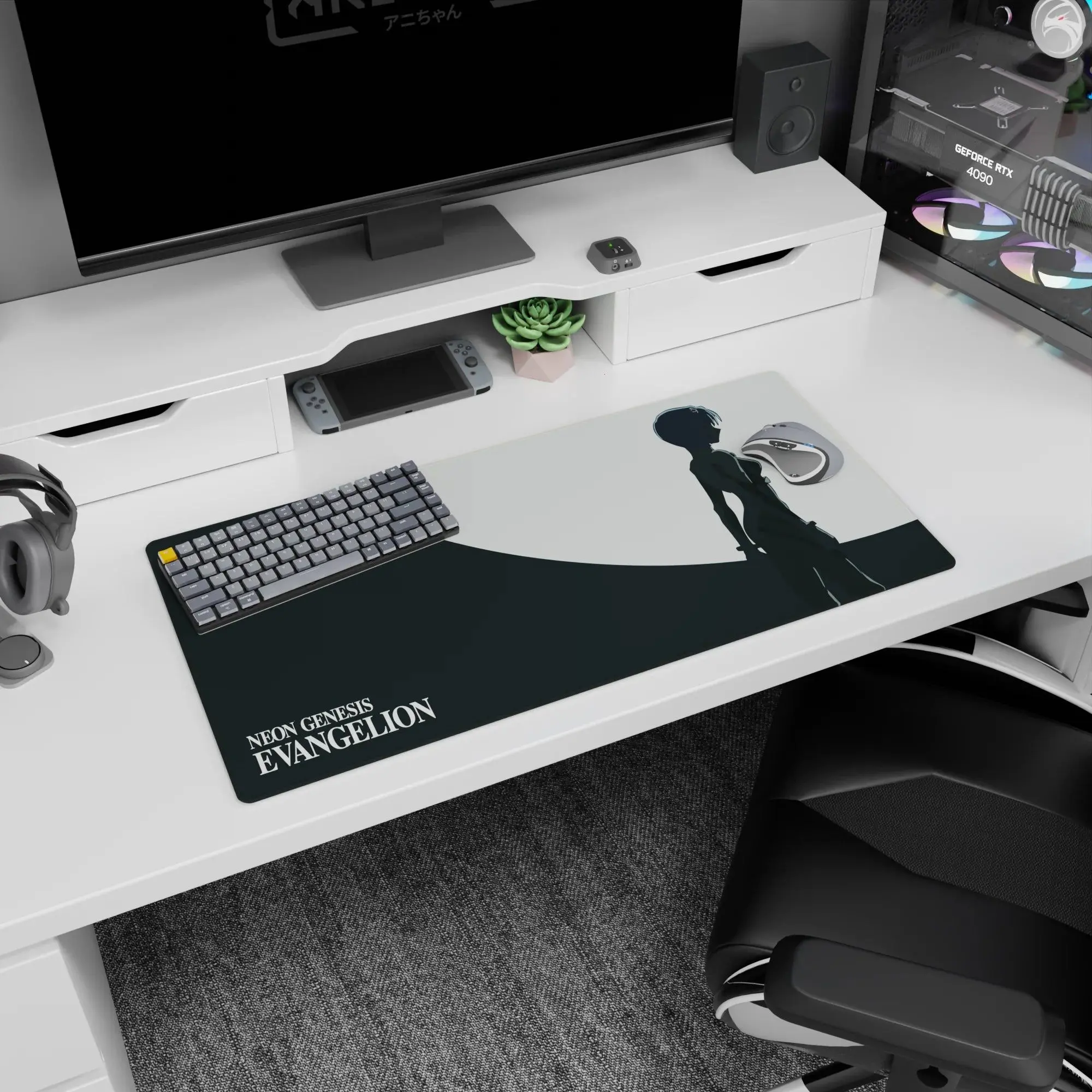 [SALE UP TO 30%]Evangelion - Anime Desk Mat - Monochrome Moonlit Mystery, Mouse Pad for Anime Fan, Gaming Desk Accessories, Large Computer Pad, Desk Decor