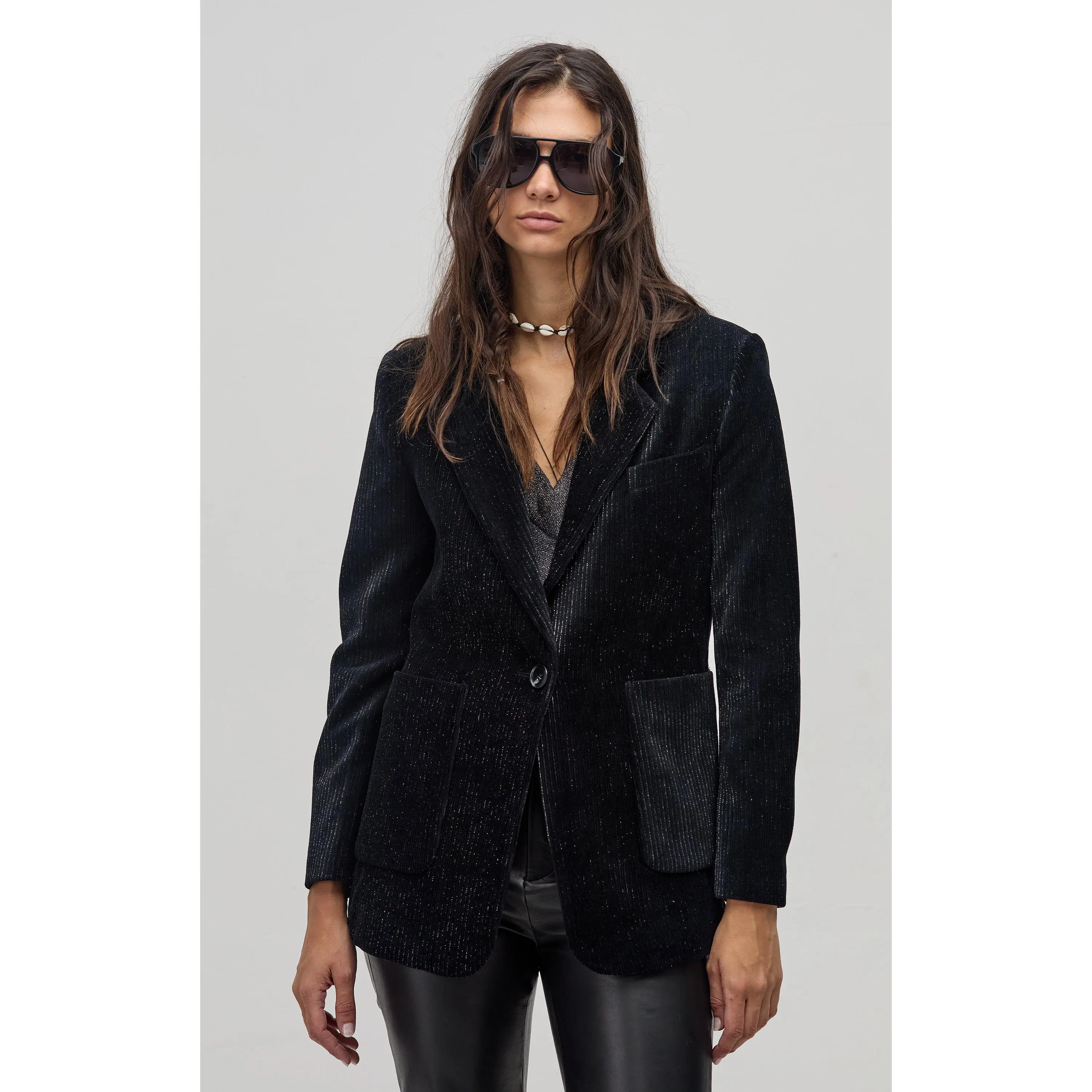 Cosmo Corduroy Blazer - Black with Silver