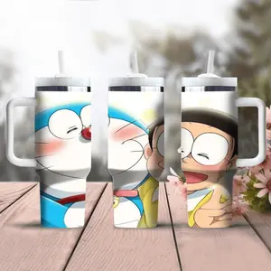 1pc 40oz Doraemon water bottle, stainless steel insulated water cup, portable travel cup, outdoor cup, accompanying cup with handle, thermos cup, cup set-Christmas Valentine's Day gift for Mother's Day, suitable for gift giving