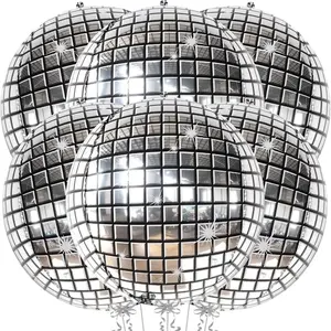 22-Inch Pack of 6 Big Silver Color Disco Ball Balloons,Free inflator Perfect for Parties & Celebrations, Ideal for New Year’s Eve & Birthdays, Balloon Decorations Kit
