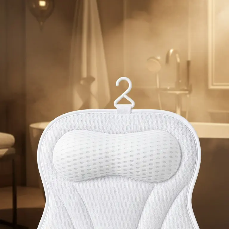 Ergonomic Bath Pillow with 4D Curved Support for Neck and Shoulders, Machine Washable Mesh PVC with 6 Anti-Slip Grip Suction Cups, Curved Shape, Thoughtful Gift, Smooth, Muscle, Clean, Relaxation Aid, Durable, 4D Ergonomic Support