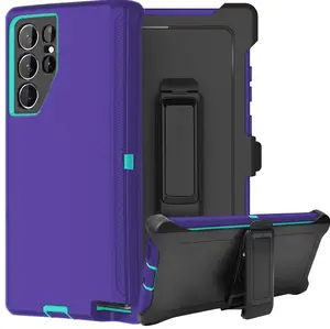 Purple Rugged Defender Case For Samsung Galaxy S24 / S24+ / S24 Ultra / Shockproof Heavyduty Protection cover With Belt Clip Phonecase  Protective Casing