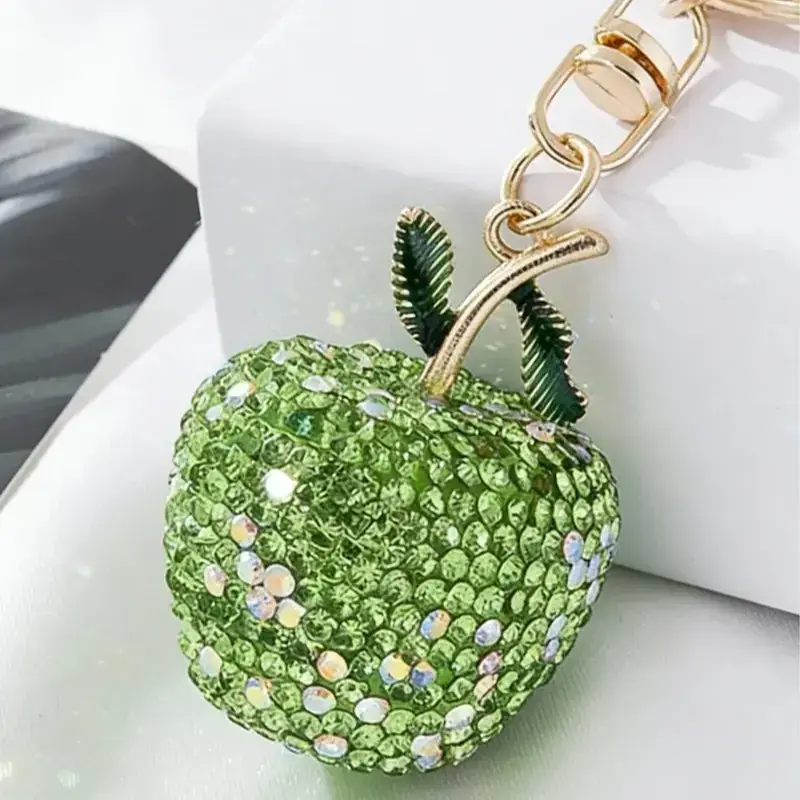 Handmade Rhinestone Apple Keychain, Keychain for Bags, Cute Casual Style, Perfect for Women and Kids, Bag Charm, Key Ring, Car Key Holder, Phone Chain, Holiday Gift