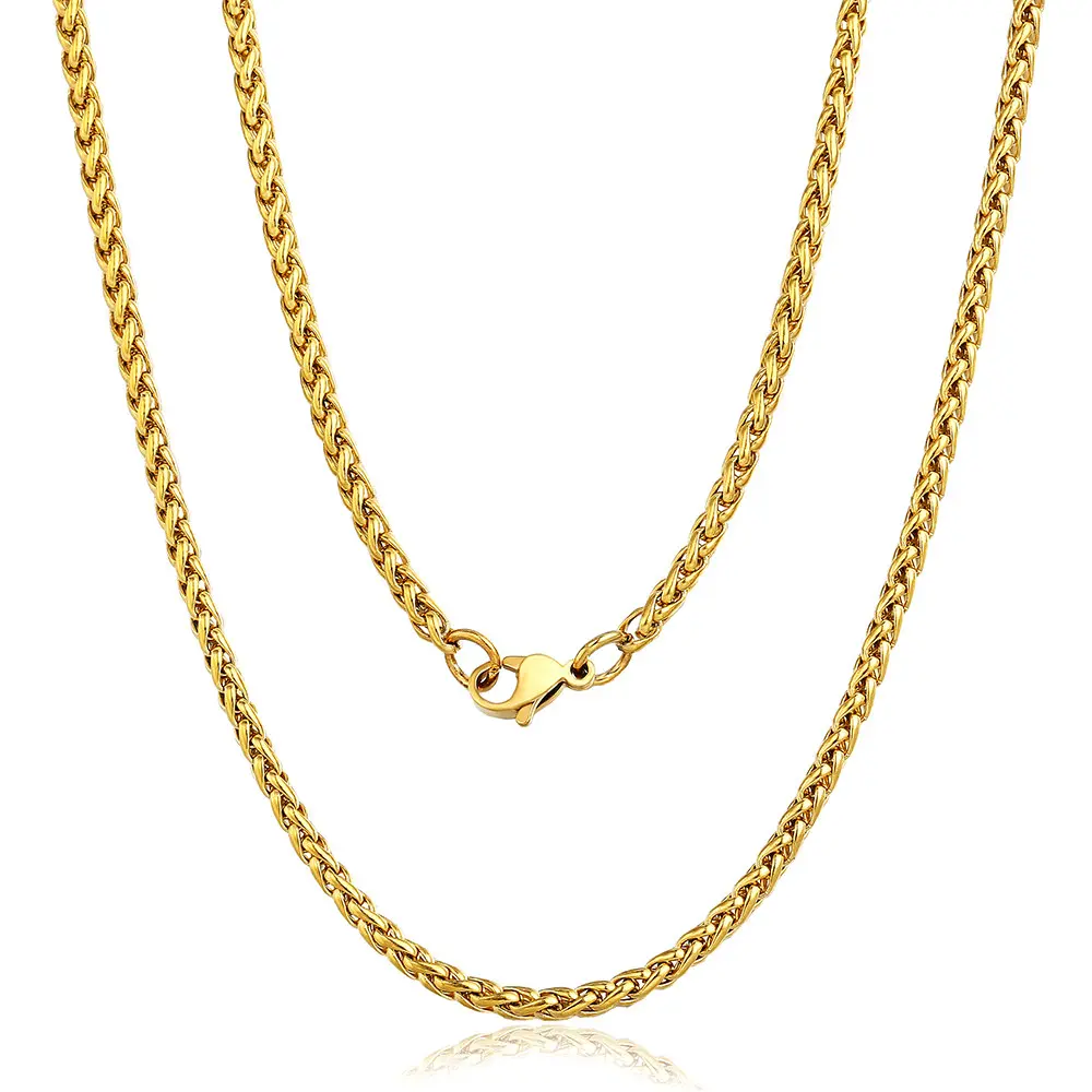 Hermah Stainless Steel Braided Wheat Chain Necklace for Female Male Men Daily Jewelry Birthday Anniversary Gift