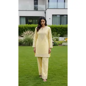 Zeenah Kurta Set | Yellow Embroidered Kurta with Pants