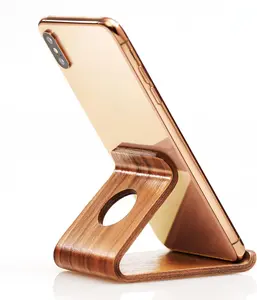 Cell Phone Stand for Desk - Portable  Phone Holder for Bed Compatible with  16 15 14 13 Pro Max 12 11 iPad Mini, Smartphone, Wooden Office Aesthetic Desk Accessories