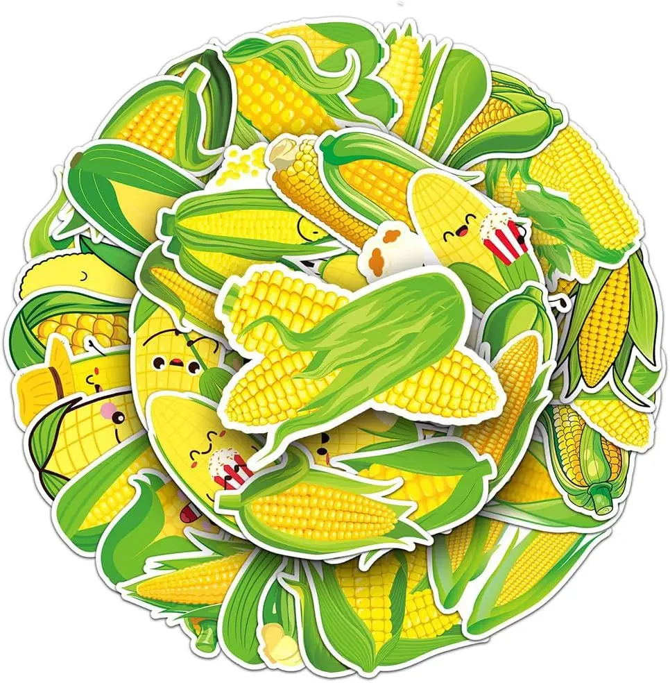 corn stickers :50Pcs Maize Waterproof Vinyl Decals for Water Bottles Laptop Luggage Cup Computer Mobile Phone Skateboard Guitar Helmet Snowboard Décor
