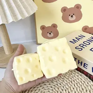 Cheese Squishy Toy 2 Texture Fidget Toy Crunchy Cheese Block and Soft Squishy Cheese ASMR Stress Relief Toy Moldable Non Rebound Sensory Toy Viral Fidget Toy Anxiety Relief Desk Toy for Teens Adults