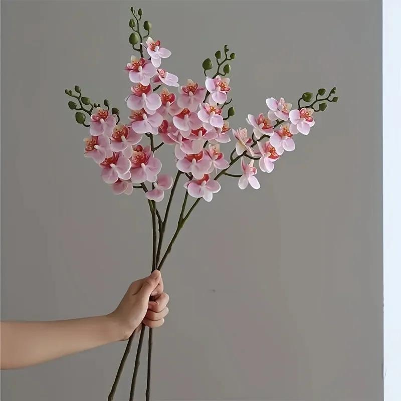 3-Pack 25.2inch Realistic Long Stem 2-Branch Artificial Orchid Flowers - Lifelike Plastic Fake Flowers for Home & Wedding Decor